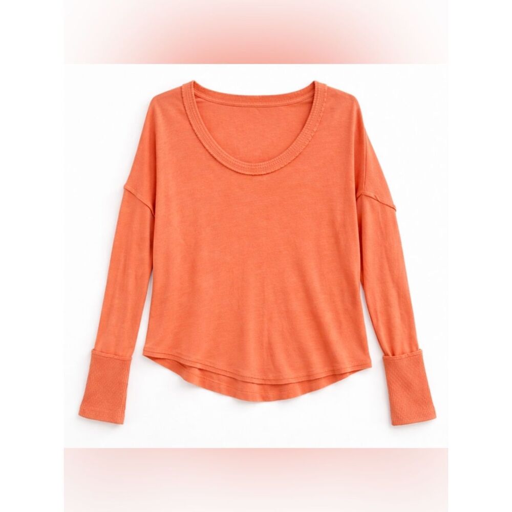 We The Free Free People Orange Long Sleeve Thermal Shirt Wm’s Size M Ribbed Raw
